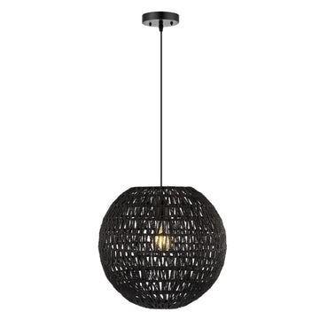 Luna 15.75" Bohemian Modern Woven Rattan/Iron LED Pendant - JONATHAN Y